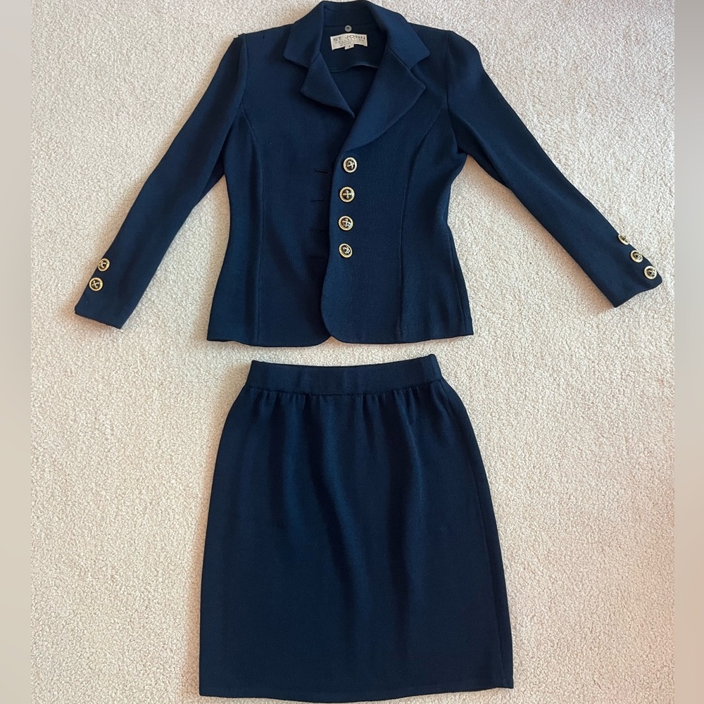 St John Navy Suit Jacket/Skirt Set
